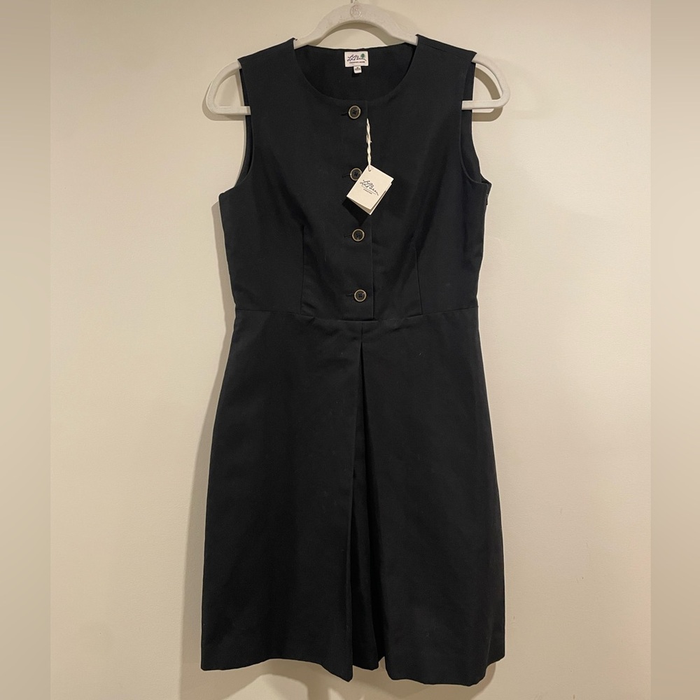 Vintage L.L. Bean Womens Shift Sleeveless Midi Linen Dress Size 6 Black Office